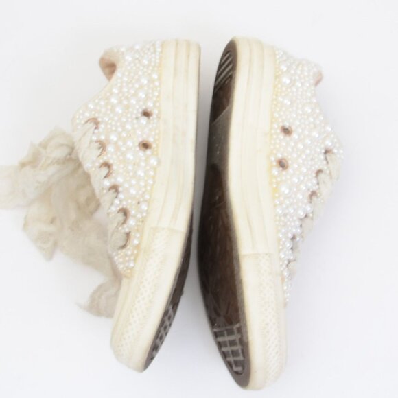 Converse Custom Pearl Lace Ribbon Wedding Bridal Sneakers Women's 8 Beachy - Picture 7 of 11
